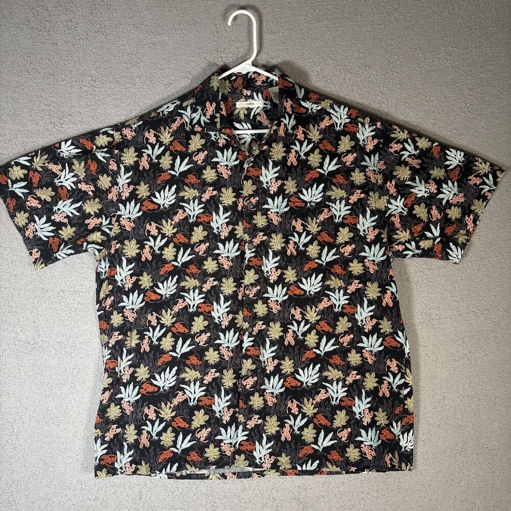Campia Moda Button Up Shirt Men’s Size XL Hawaiian Style Lobster Reef AOP Black‎